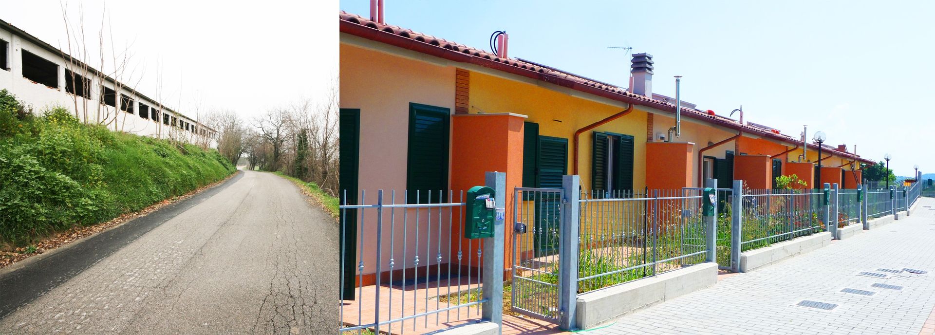 Eempio di riconversione fabbricato rurale in case indipendenti : foto edificio in mattoncini e intonaco colorato