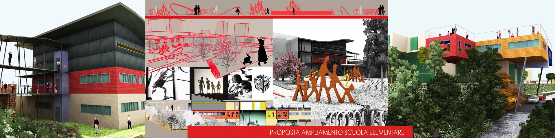 Scuola elementare a Polverigi (An): immagini render 3d per idee proposta di ampliamento