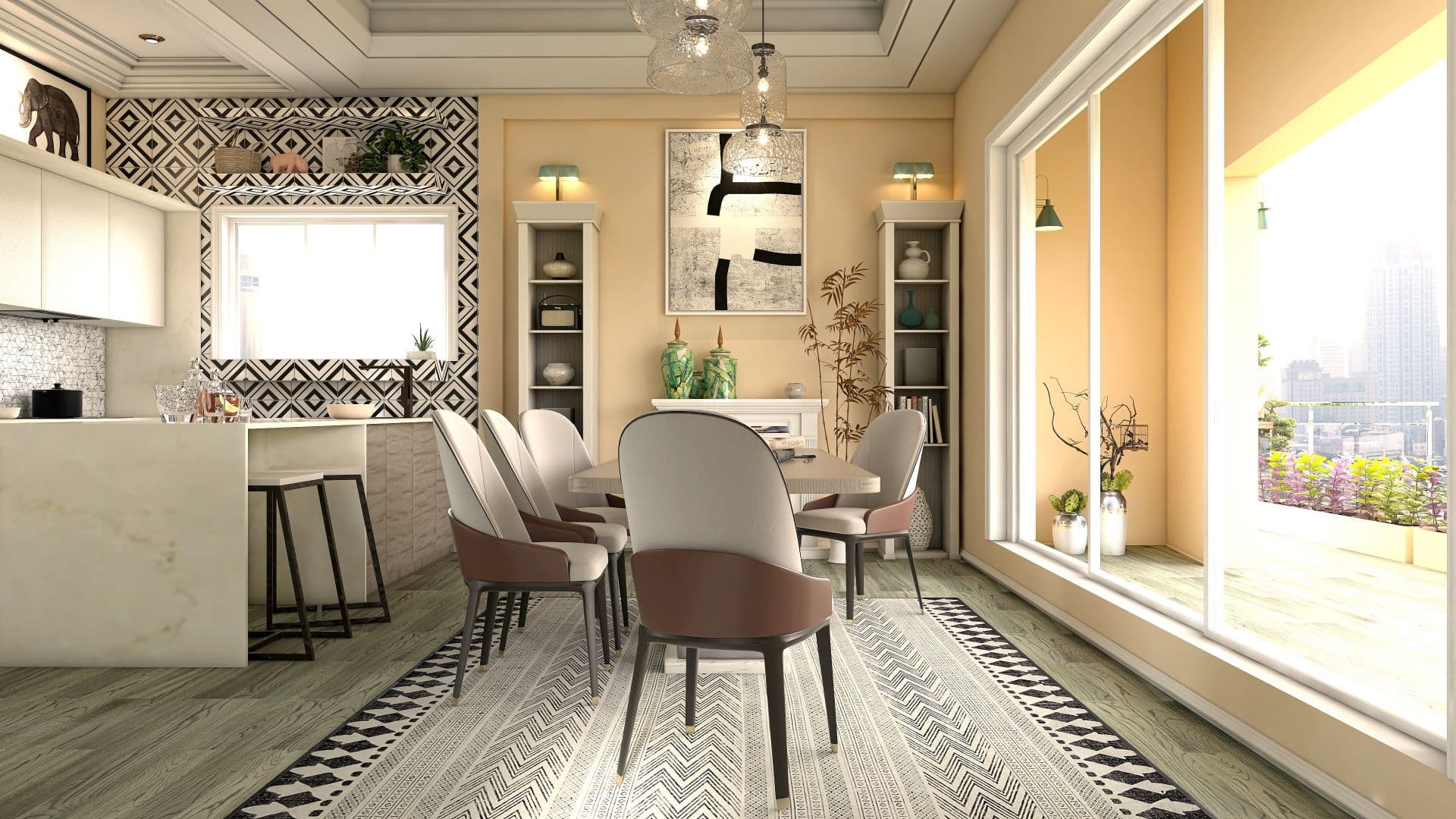 Sopraelevazione attico:immagine open space stile jungle