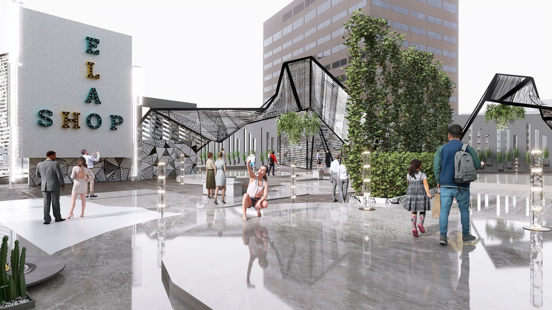 Spazi pubblici con piazza verde: immagine concept project