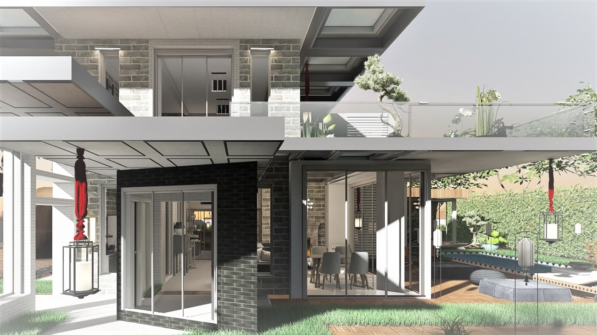 Villa moderna : progetti con mattoni bianchi, grigi, neri in ancona